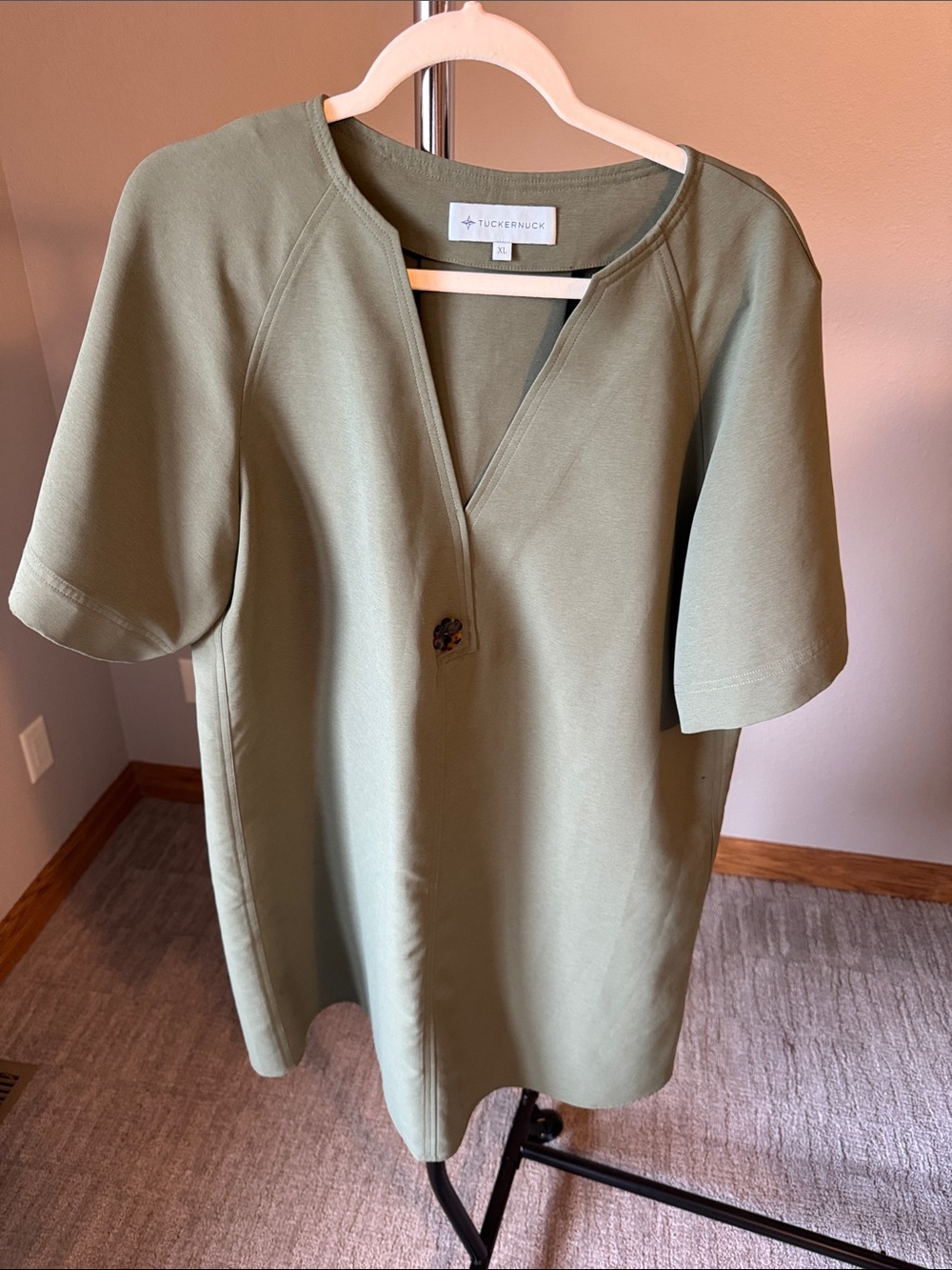 Tuckernuck Olive V-Notch Short Sleeve Dress